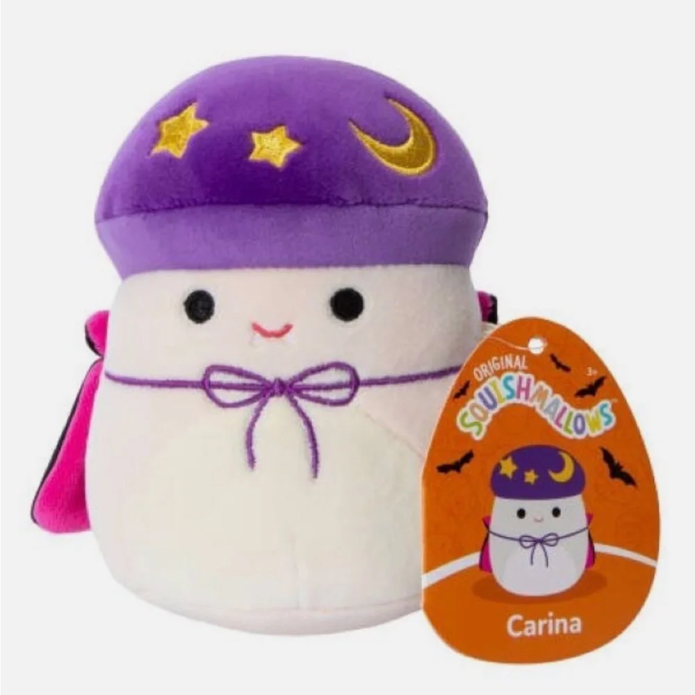 5” Squishmallows Carina The Mushroom In Her Vampire Costume & Plush Clip Set-NWT